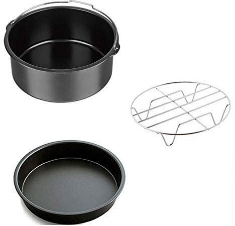 3 in 1 Air Fryer Accessories Set 7 Inch General Air Fryer Accessories 3 Pcs Including Cake Barrel/Pizza Pan/Metal Holder for All Brands of Deep Fryers(5.3-5.8QT)