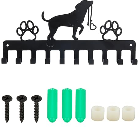 SUPERDANT Metall-Schlüsselhaken für Hunde, Vintage-Pfotenabdrücke, dekorativ, 10 Haken, schwarz, Schlüsselhalter, Organizer, Wandhaken, Welpen, personalisierter Aufhänger, Hundeleine, Aufhänger für