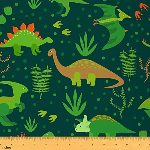 Ckunstoon Dinosaurier Stoff Meterware Niedlicher Dinos Polsterstoff Safari Dschungel Wildtier Dekorationsstoff Pflanzentiere Drinnen Draußen DIY Kunst Wasserdichter Stoff 92 x 150 (HxB)