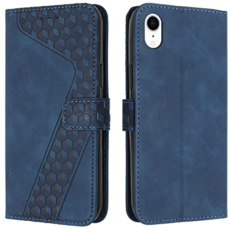 OKZone Kompatibel mit iPhone XR Hülle, PU Leder Handyhülle Tasche Wallet Schutzhülle iPhone XR (6,1 Zoll), Flip Cover Klappbar Stoßfeste Brieftasche Etui mit Magnet Kartenfach TPU Lederhülle (Blau)