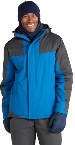 Mountain Warehouse Dusk Mens Ski Jacket - Water Resistant Fleece Lined Rain Coat with Snow Skirt, Adjustable Hood & Cuffs - For Skiing, Snowboarding & Outdoors Blue XXS