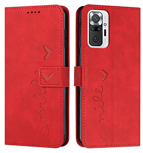 VEEMOS Klapphülle für Xiaomi Redmi Note 10 Pro Hülle Klappbar Handyhülle mit Kartenfach Ständer Schutzhülle Handy Tasche Leder Flip Book Case Cover Handytasche - Rot