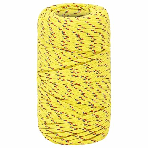 vidaXL Durable Polypropylene Boat Rope 2mm - All-Purpose Yellow Coil Rope for Sailing, Boating, Yachting, Rigging & Docking, Weather & UV Resistant, 50m Length