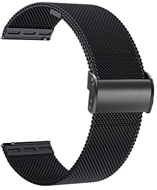 Edelstahl Uhrenarmband Mesh 16mm/18mm/20mm/22mm,Ersatz Metall Armband Edelstahlarmband mit Magnetverschluss Smartwatch Schnellverschluss Watch Uhren Ersatzband für Damen Herren (22mm, Schwarz)
