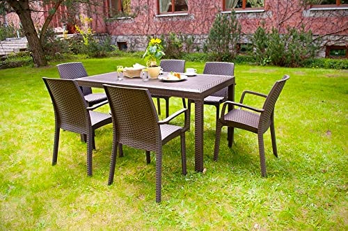 Dmora Tavolo da Esterno Giove, Base per Picnic, Piano da Pranzo da Giardino, Banco Outdoor Multiuso, Made in Italy, 150x90 h74 cm, Marrone