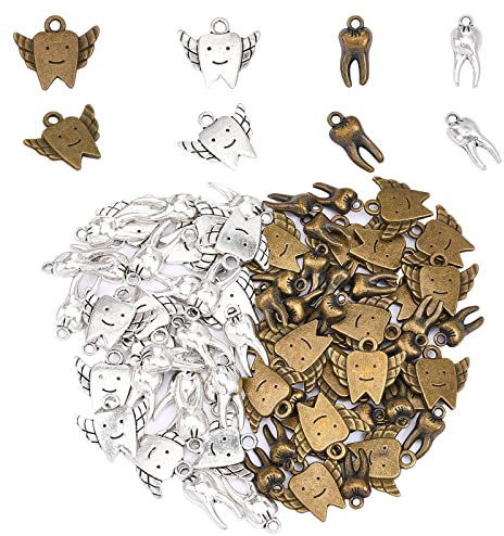 CHGCRAFT 80Pcs 4Styles Zahnanhänger Charms Legierung Zähne Dangle Charms Zahn mit Flügel Charms für DIY Halskette Armband Schmuck Herstellung Supplies