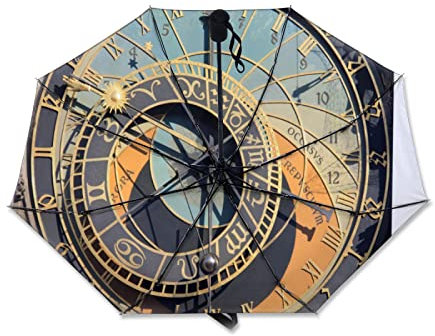 SEEKJOYS Antike astronomische Uhr, Reise-Regenschirm, Uhr, Regenschirm, UV-Schutz, stark, kompakt, stilvoll, automatisches Öffnen/Schließen, tragbarer Regenschirm für Regen und Außenbereich, multi,