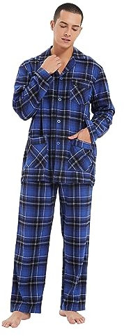 kolipajam Ensemble pyjama en flanelle pour homme, Bleu clair et noir et blanc à carreaux, M