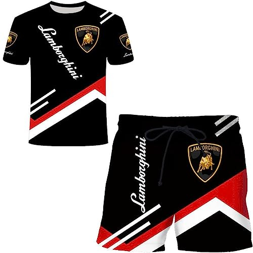 SPONYBORTY Herren-T-Shirt-Shorts-Trainingsanzug-Set Lambo.RGhi.NI 3D-Druck Zweiteiliges Set Kurzarm-T-Shirt-Hosen-Trainingsanzug Jungen/D/S