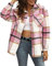 Timuspo Damen Hemdjacke Karierte Shacket Langarm Hemd Bluse Mantel Flanell Jacke Rosa S