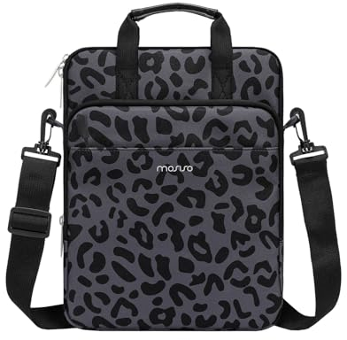 MOSISO 12.9 inch Tablet Sleeve Case for iPad Pro 12.9 M2 & M1, Galaxy Tab S8+/S9+ 12.4, Leopard Grain Shoulder Bag with 3 Pockets, Black