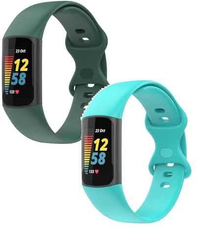 2 Stück Armband Kompatibel mit Fitbit Charge 6 Armbänder Sport Wasserdichtes Ersatzarmband TPU Wechselarmband für Fitbit Charge 6 /Charge 5 Aktivitätstracker Uhrarmband