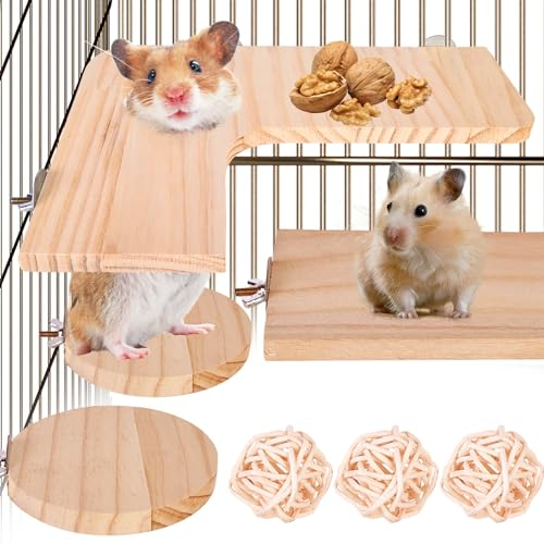 Sporgo 4-Piece Hamster Zubehör Hamsterpedal: Hamster Spielzeug Plattform für Haustiere mit 3 Bälle, Meerschweinchen Spielzeug Hamsterpedal L Jumping Board Round für Chinchilla Hasen Meerschweinchen