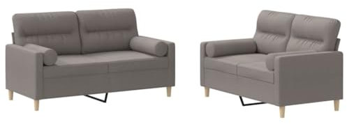 vidaXL Sofagarnitur 2-TLG., Sessel Couch mit Kissen, Sofa Wohnzimmersofa mit Armlehnen, Couchgarnitur Designsofa Sitzmöbel Polstermöbel, Taupe Stoff