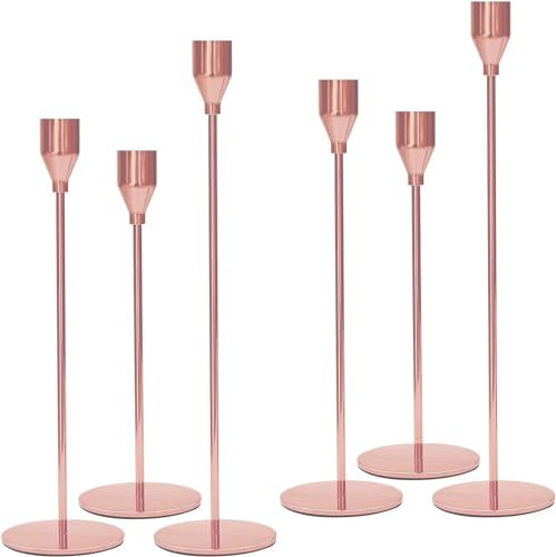 Lot de 6 photophores Or Rose, Grands photophores en métal Vintage, 3 Tailles différentes, Bougies épaisses, photophores pour la Saint-Valentin, Noël, Anniversaire de Mariage, fêtes de Famille...
