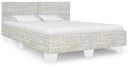 MNISDFL Bett kopfteil Bodenbett Schlafzimmer möbelEinzelbett Bettgestell Grau Natur Rattan 160 x 200 cm
