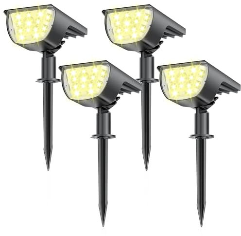 SIGRILL Lampe Solaire Exterieur,IP65 Étanche Lumiere Solaire Exterieur,3 Modes Spot Solaire Exterieur,Blanche Chaude Eclairage Exterieur Solaire 33LED