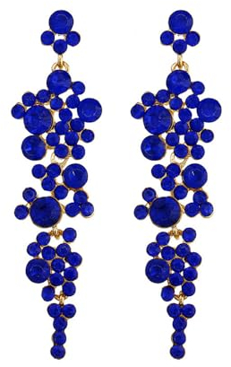 FDEETY Kronleuchter Tropfen Ohrringe Gold Rhinestone Legierungs Bolzen Ohrringe für Frauen Hypoallergene Lange Ohrstecker mit Cubic Zirkonia Hochzeit Braut Party Ohrschnuck(Blau)