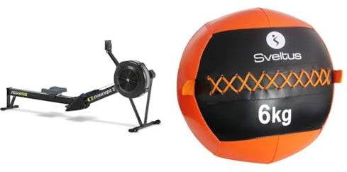 Concept2 RowErg Standardbeine mit PM5 – Schwarz & Sveltus Wall Ball, 6 kg – Durchmesser 35 cm