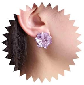 Yheakne Pendientes de acrílico vintage con flores moradas, aretes de resina con diseño de flores violetas, aretes de pétalos de boda, joyería para mujeres y niñas, Zinc