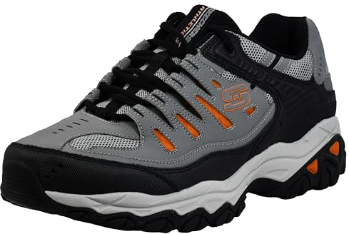 Skechers Men's Afterburn M. Fit Fashion Sneakers, Charcoal/Orange, 11.5 X-Wide