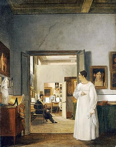 MSTECO Berühmtes Gemälde Leinwand Bilder Kunstdrucke Abstrakt Poster Das Atelier Von Ingres Von Jean Alaux für Wohnzimmer 60x90cm