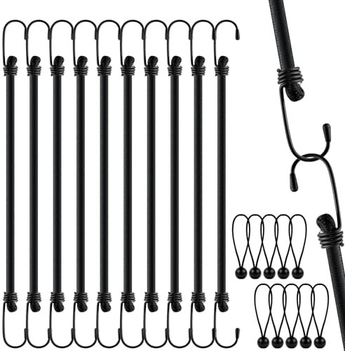 WuGU Corde Elastiche con Gancio, 10 Pezzi Elastici Portapacchi 30CM + 10 Pezzi Elastiche con Sfere, Cavi Elastici, Cinghie Elastiche, Elastici con Gancio per Teloni,Giardinaggio,Campeggio - 30 cm