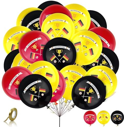AhfuLife Lot de 30 ballons de football en Allemagne pour la décoration des jeux olympiques de 2024, décoration allemande 2024, ballons décoratifs pour football, femmes, coupe du monde, fête