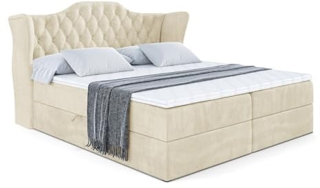 ALTDECOR Boxspringbett mit Matratze und Lattenrost, Boxbett, Topper, Polsterbett mit Bettkasten, Bett mit Stauraum H3-Matratze, Doppelbett, Springboxbett - Vila - 200x200 - Beige Monolith