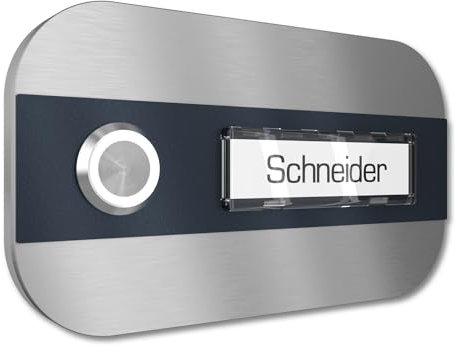 Graviers Design Campanello famiglia con Pulsante LED Targhetta 1 nome - Campanello V2A in acciaio inox 140x80 mm - da incasso selezionabile da esterno per porta d'ingresso casa