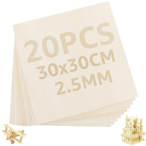 Oungy 20 hojas de madera contrachapada de 300 x 300 x 2,5 mm, tablero de madera de balsa sin terminar, hojas cuadradas de tilo para manualidades, pintura, grabado, tallado, proyectos de fabricación de