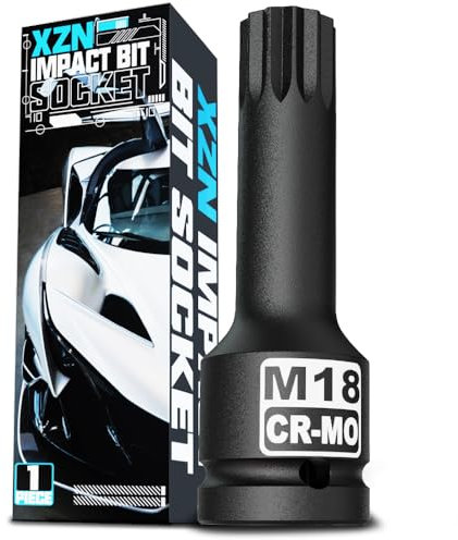 KIRXST Juego de Vasos de Impacto con Puntas Multidientes 1/2, M18 XZN Llaves de Vaso con Triple Cuadrada, para Bicicletas, Automóviles, Maquinaria