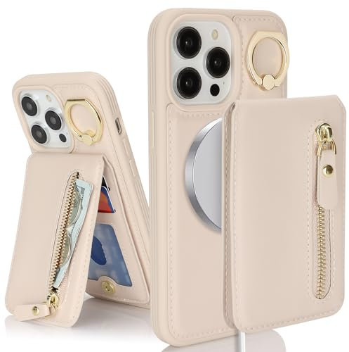 SailorTech Case for iPhone 12 Pro Max - Cover with Card Holder, Ring Stand Kickstand - Apricot