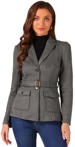 Allegra K Damen Suede Jacket Jacke (1er Pack) | Langärmeliger Blazer mit Button-Down-Kragen, professionelle Business-Casual-Outfits für Herbst und Winter