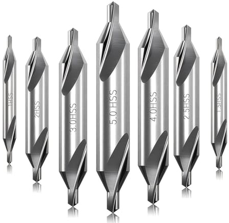Yuentoen 7 Stück Zentrierbohrer Set,HSS Zentrierbohrer Center Drill Bit, 60 Grad Winkel, Drehmaschine Kombiniert Countersink Bohrer Senker für Metall, Legierung, Kupfer, Eisen, Holz