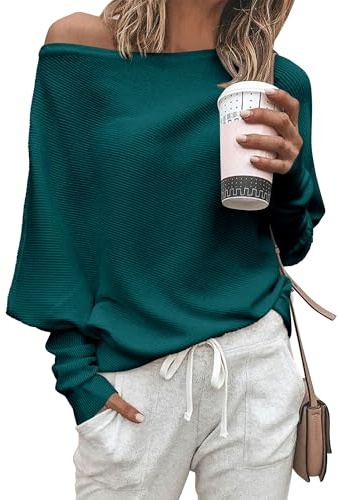 Zenlonr Women's Autumn Pullover 2023 Casual Long Batwing Sleeve Loose Off Shoulder Knitted Jumper Tops