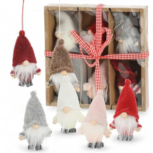MIJOMA 6er Set Weihnachtswichtel Baumbehang – Niedliche Wichtelkinder als Weihnachtsdeko, ca. 10 cm, handgefertigter Weihnachtsbaumschmuck in 6 Farben – Wichtel für Adventskranz, Geschenkanhänger & Ti
