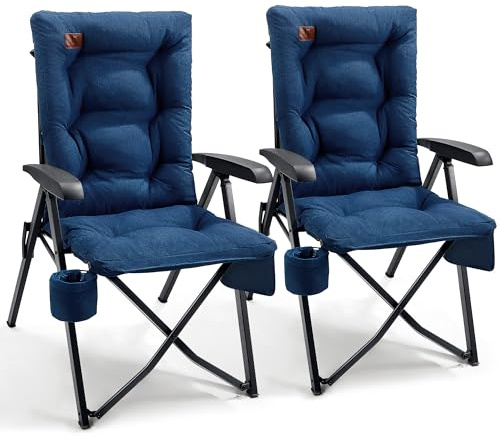 EVER ADVANCED Campingstuhl Faltbar Rückenverstellbar Gepolstert bis 150KG | Klappstuhl mit hoher Rückenlehne, 4-fach verstellbar, dicke Polsterung, Seitentasche&Getränkhalter, für Camping, Wohnmobile