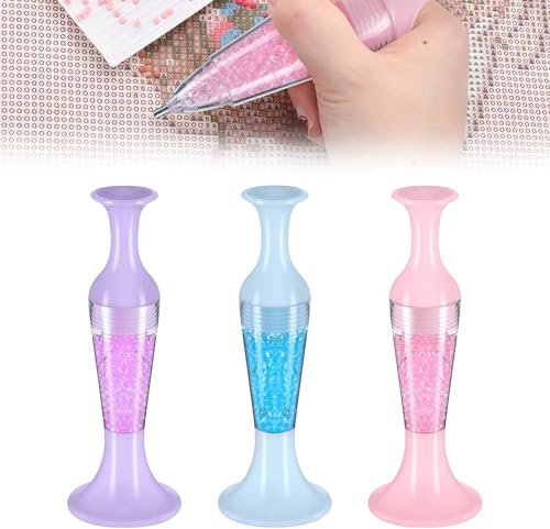 SNONESIY 3 Stück Diamant Malerei Blumentopf Form Punkt Bohrer Stift,Diamant Malwerkzeug,E Painter Diamant Painting Stift,Diamant-Malwerkzeuge,für Nail Art Handwerk Herstellung (Blau,Rosa,Lila)