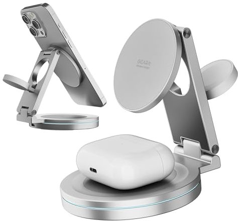 GEARit 3-in-1 Wireless Charging Station - Magsafe Compatible Charger Stand for Phone, Watch, Earbuds iPhone 14, 15, 16, 16 Pro, Pro Max, Apple Watch, Airpods, Samsung Galaxy and Multiple Devices