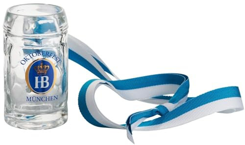 Hofbräuhaus München Schnapsglas mit henkel 40 ml Band Oktoberfest – Original Shotglas zum umhängen mit HB-Logo | Schnapsbecher | Maßkrug | Perfekt für den Kleinen Hochprozentigen