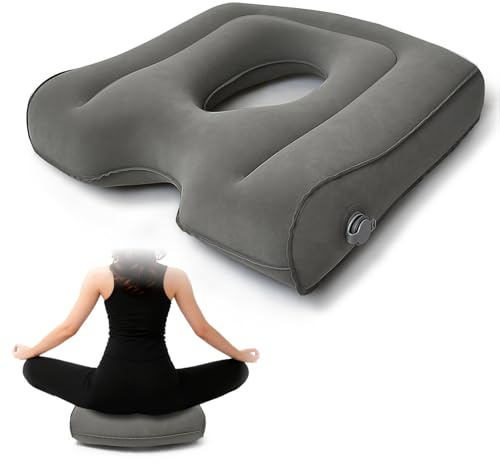 Aufblasbares Donut-Kissen & Haufen Kissen Büro Zuhause | Grau, 49 x 43,5 x 3 cm, leicht aufzublasen, zentraler Hohlausschnitt, verstellbare Festigkeit, faltbar zur Aufbewahrung