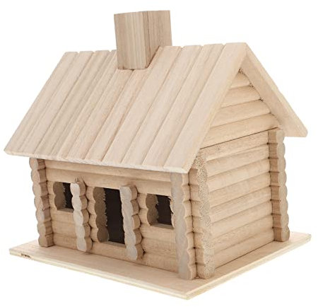 HEMOTON Caseta De Madera para Pájaros Decoración De Jardín para Balcón Cabaña De Madera Adorno para Patio Mediano Material Natural