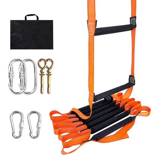 Feuerfeste Rettungsleiter mit 2 Karabinerhaken - Strickleiter,Notleiter Fluchtleiter Tragbar, Belastbar bis 600kg für Haus & Wohnung (15M)