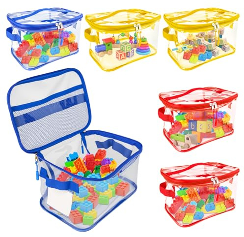 6 Stück Spielzeug-Aufbewahrungsbeutel mit Etikett Aufbewahrungsbeutel mit Reißverschluss wiederverwendbarer Reise-Kulturbeutel Spielzeug-Kinder-Organizer für Bausteine Puzzles Knete Brettspiele