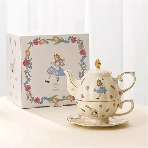 CPDDNGZMKK Teetassen-Sets Prinzessin Herz Alice Im Wunderland Teekanne Tassen Set Keramik Und Tasse Teeliebhaber Cartoon Reise-Teeset(Type-A)