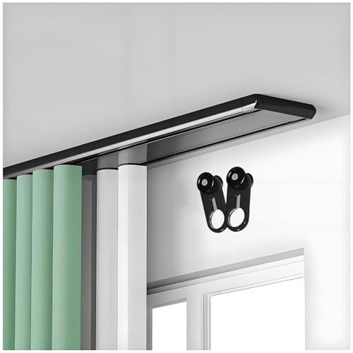 Schwerlast Vorhangschiene, 2-läufig Gardinenschiene Aus Aluminium, 1 2 3 4 5 6 m Gardinenstange Deckenhalterung, Leises Gleiten, Strapazierfähig, Für Krankenhaus, Büro(Schwarz,2.2m)