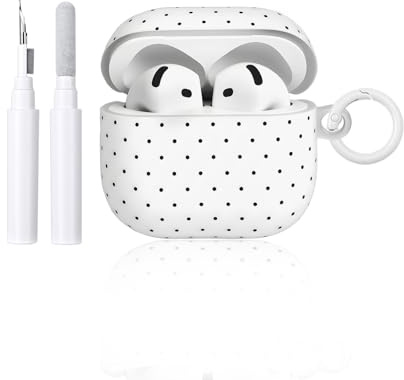 Reownest Kompatible für AirPods Pro/Pro 2 Hülle mit Reinigungsset, Cute Polka Dot Muster Wellenpunkt Ästhetische Design, Kratzfeste Schlüsselbund Abdeckung Soft Kopfhörer Handyhülle - Weiß
