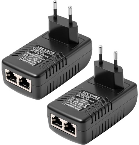 PoE Injector 48V 0.5A EU-Stecker: 2 Pack Gigabit Ethernet Adapter Netzteil für IP-Kameras, VoIP-Telefone, Wireless Access Points, Passive PoE, Plug & Play, bis 100m Reichweite