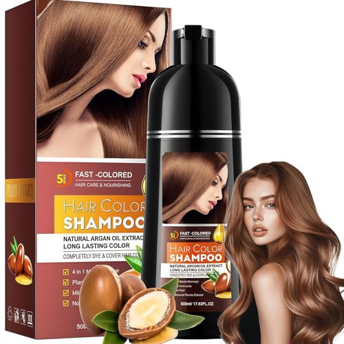 Shampooing Colorant Marron 500ml,Coloration Cheveux Châtain Naturelle, Shampooing Teinture 3 en 1 pour Couvre-Cheveux Blancs,Coloration Rapide & Facile à la Maison pour Hommes et Femmes